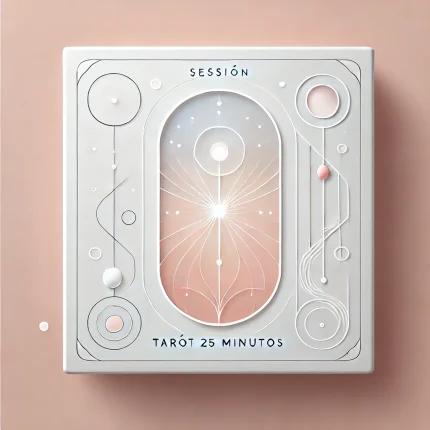 Imagen representando una sesión de tarot presencial de 25 minutos, con cartas y elementos espirituales, en un ambiente acogedor.